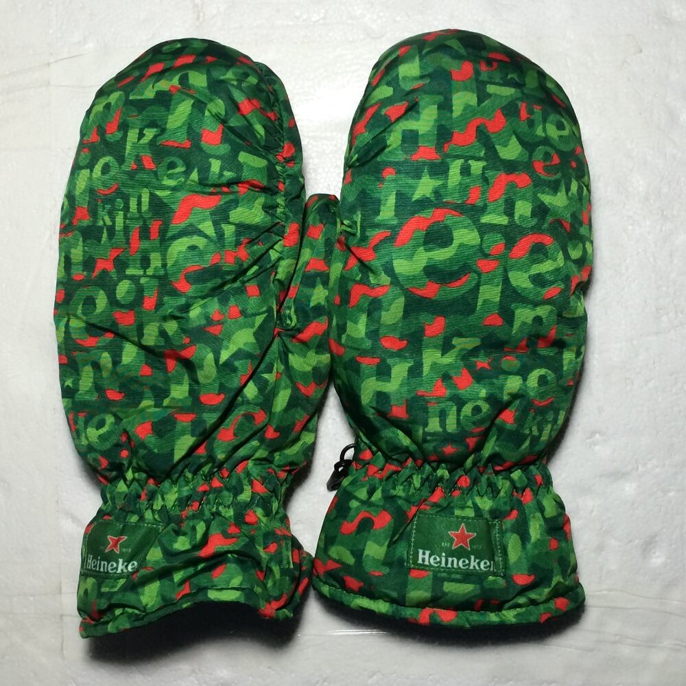 Heineken Beer Winter Mittens Gloves Adult Large Green Red NWOT